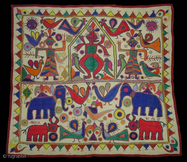 Ganesh Sthapana Wall Hanging From Saurashtra Gujarat.India.Used by the Kathi Darbar Family.Its size is 55cm X 60cm(DSC09102).

                