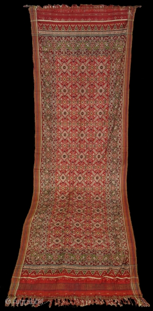 Ceremonial Patola Cloth,Silk,Double Ikat,its size is 95cm X 310cm.Probably,Patan,Gujarat.India.Early 18th Century.Perfect Condition.Rare to find Small Size Patola(DSC02749 New).               