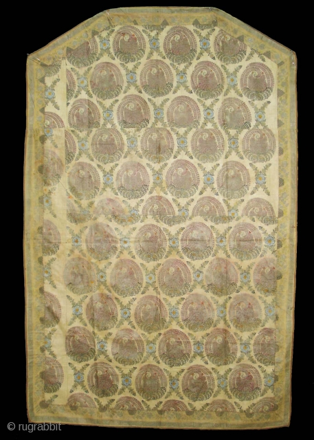 Kalamkari and Block Print(Cotton)Hanging cover for the Steps of a Shine From Deccan South India.Stencilled and Painted with silver leaf.Its size is 98cmX152cm(DSC02709 New).         