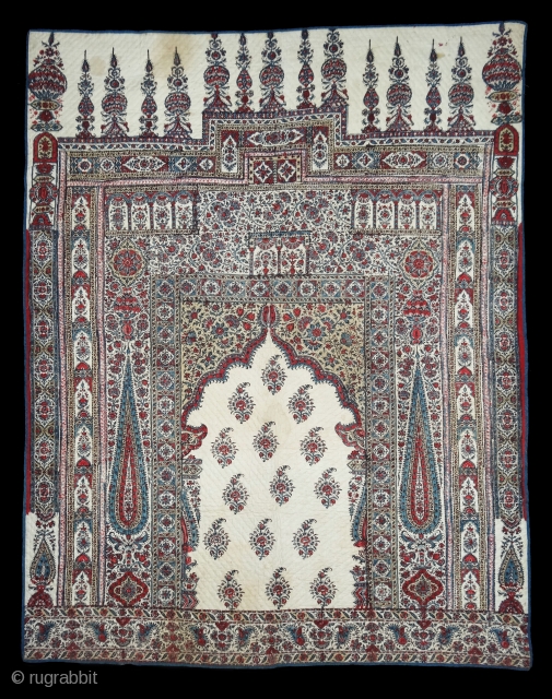 Quilted Kalamkari of Jainamaz style,From Msulipatam,Andhra Pradesh, India.Made for Persian Market,C.1865.Hand spurn cotton,Natural Dyes.Its size is 90cmX114cm(DSC01916 New).               
