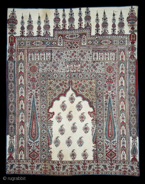 Quilted Kalamkari of Jainamaz style,From Msulipatam,Andhra Pradesh, India.Made for Persian Market,C.1865.Hand spurn cotton,Natural Dyes.Its size is 90cmX114cm(DSC01916 New).               