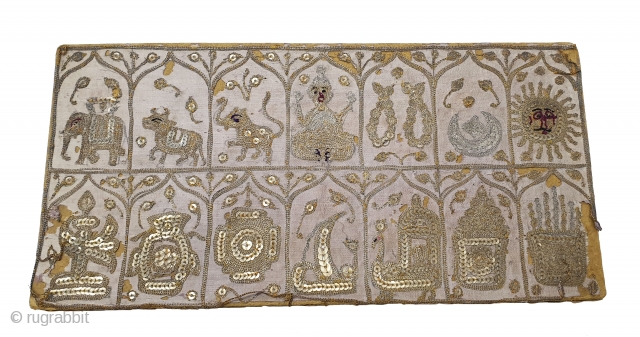 Sutra Book Cover An Jain Aari Mochi (Real Zari) Embroidery on the Satin Silk,Embroidery From Kutch, Gujarat. India.Showing When Mahavira was born his mother Trishala, During her pregnancy,Mother was believed to have  ...
