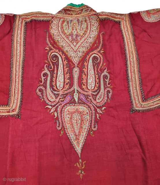 A Fine Embroidery Robe Choga this is a man's Robe Decorated fine densely embroidery along with its Edges, Pendant motifs at the center of the back and on the shoulders. From Kashmir  ...