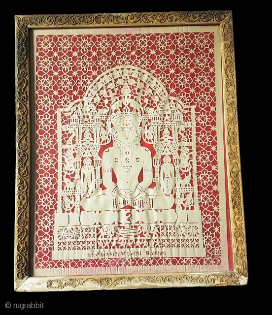 Jain Paper Art Work Pichwai, Showing The Lord Shri Parshwanath Ji, From Patan District of Shankheshwar  Gujarat, India.C.1900. Its size is 33cmX41cm. Good Condition (141722).       