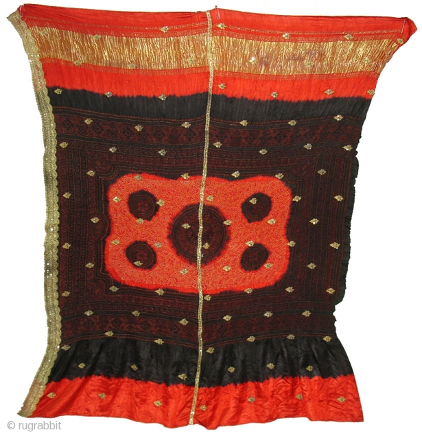 Tie And Dyed gajji silk odhni(woman's head shawl)From Kutch Gujarat.India.known As Kumbhi.very Rare Tie and Dye Odhani(DSC08003 New)               