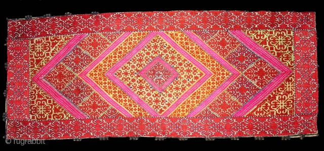 Pillow-Cover,Swat Valley(Pakistan).Cotton embroidered with floss silk.with woollen Braiding and Tassels.Its size is 36cm x 88cm(DSC02770 New).                 