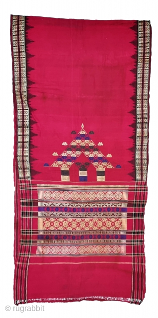 Sari( Devadasi Sari  or Viman Kusumi Sari ) From Orissa,Orissa is an eastern state of India,on the Bay of Bengal. Sari of red cotton bordered by black stripes, the plain weave  ...