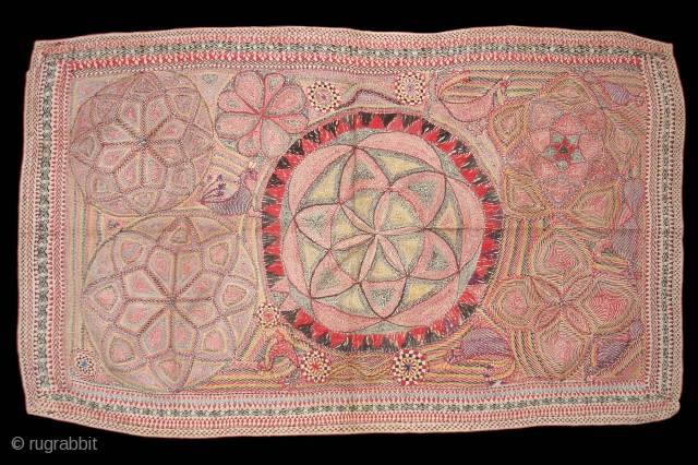 Kantha Quilted and embroidered cotton kantha Probably From East Bengal(Bangladesh) region, India.C.1900.Its size is 60cmX84cm. Very Good Condition(DSC04452 New).              