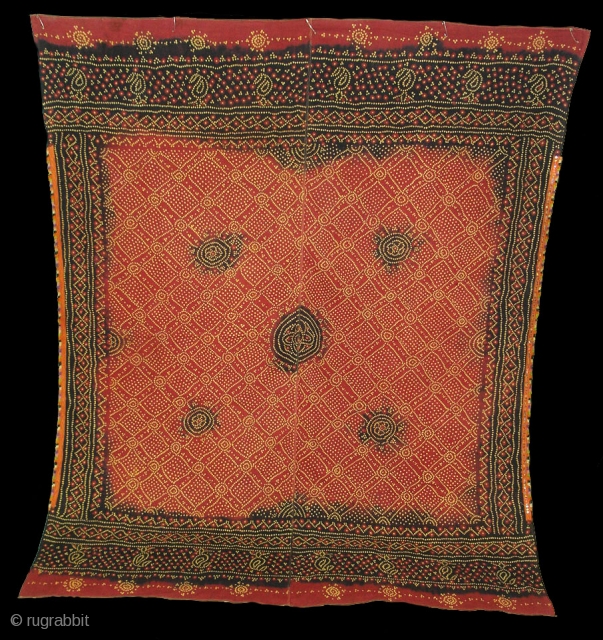 Tie and Dye(Cotton)Odhani From Kutch Gujarat, India.This were traditionally used mainly by Bhanushali family of Kutch Gujarat. India.C.1900.Its size is 170cmx215cm(DSC06019 New).           