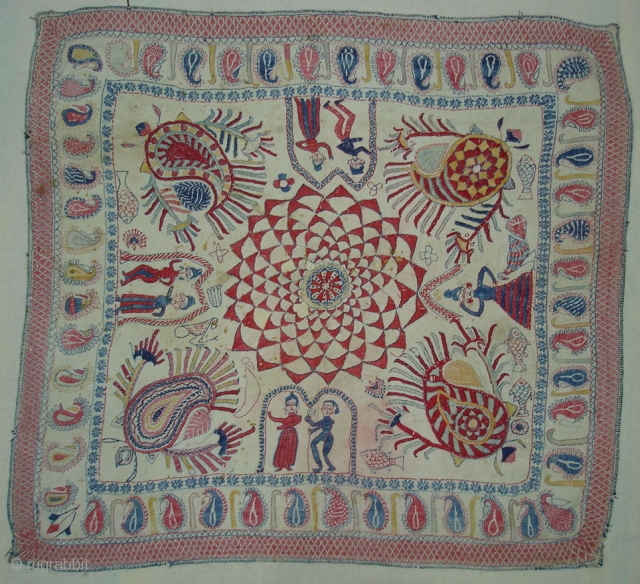 Kantha Quilted and embroidered cotton kantha Probably From East(Bangladesh) Bangal region.Its Size is 67cm X 74cm.(DSC09408)                 