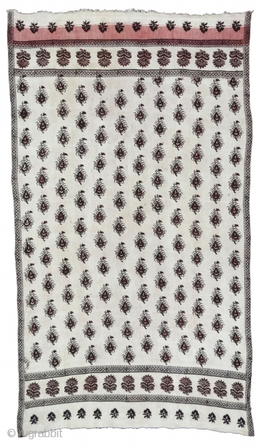 Ceremonial Odhani Block-Printed,Mordant-Dyed Cotton,From Sanganer Rajasthan, India.Its size is 100cmX172cm(DSC05234).                       