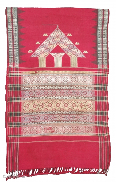 Temple Sari(Dev Dasi Sari) From Orissa,Orissa is an eastern state India,on the Bay of Bengal. Sari of red cotton bordered by black stripes, the plain weave supplemented by bands of both warp  ...