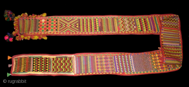 Ceremonial Banjara Belt From Karnataka,South India.Embroidered the on cotton.Its size is 13cmX120cm(DSC00668 New).                    