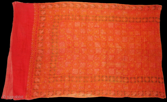 Gharcholu Sari Tie and Dye(Natural Colours)Cotton,From Jamnagar,Gujarat India.Its size is 134cmX424cm(DSC01833 New).                     