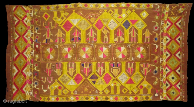 Phulkari From East(Punjab) India.Known as Darshan Dwar. Showing the Folk Culture and Art of Punjab.C.1900.Its size is 120cmX230cm(DSC04904 New).              