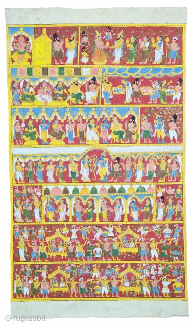 Cheriyal Scroll Painting on the Cotton  From Telangana South India.
This are epic Storytelling  paintings which  is showing different kind of Mythology Art  stories
The scrolls are painted in a  ...