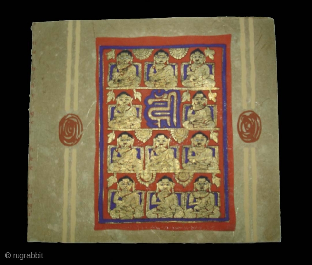 Page from the Kalpasutra with a double picture showing a Jina in Samavasarana and monks teaching, Jain, Gujarat,India. Its size is12cmX14cm.Dated c.17(DSC01596 NEW)          