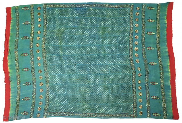 Indigo Blue,Early Daabu Block Print Odhani (Natural Dyes on cotton) From Balotra, Rajasthan. India.C.1900. Its size is 150cmX225cm (20200418_114618).              