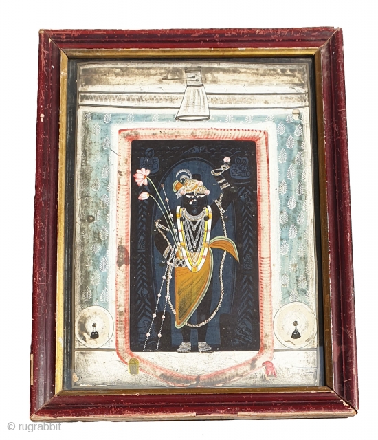 A Miniature Painting  Of The  Shri Nath Ji , Showing the time of Mangala Aarti. Nathdwara North-India. India. Late 19th Early 20th Century.Its size 22cmX30cm(103237).      