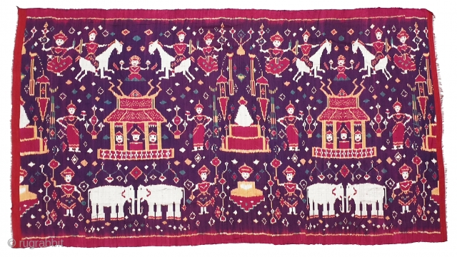 Ikat Temple Hanging,Known as Pidan Temple Hanging,From the Khmer Tribe of Cambodia.Southeast Asia.Silk Weft Ikat. C.1900.Its size is 95cmX110cm. Natural Colours(20190504_161507).            