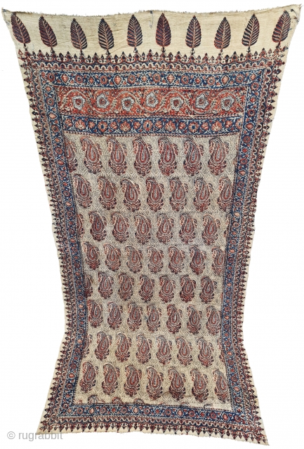 Fine Paisley Design Chintz Kalamkari with Stamp, Hand-Drawn Mordant-And Resist-Dyed Cotton, From Coromandel Coast South India. India. Made for the Persian Market,

C.1875-1900. 

Its size is 110cmX220cm(20220507_163205).       