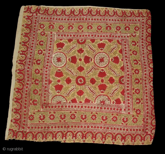 Early Block Print Chakla(Cotton Khadi)From Rajasthan,India.Its size is 92x92cm(DSC09529 New).                       