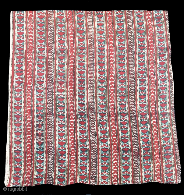 Early Daabu Block Print Yardage, Natural Dyes on cotton, From Balotra, Rajasthan. India.C.1900.Its size is 73cmX306cm.(152912).                 