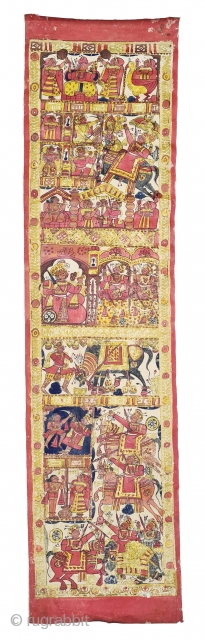 Pabuji Ki Phad Hand Drawn Scroll Painting Opaque Vegetable colors on Canvas From Rajasthan India.India. They were painted in bhilwara n shahpur districts of Rajasthsn and legends of Dev Narayan and pabuji were sung to  ...