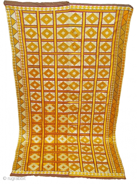 Phulkari From West(Pakistan)Punjab. India. Showing the Beautiful  Patang (Kites) Design
With Change of Colours combination. c.1850-1900.Floss silk on hand spun cotton ground cloth(DSC02247)          