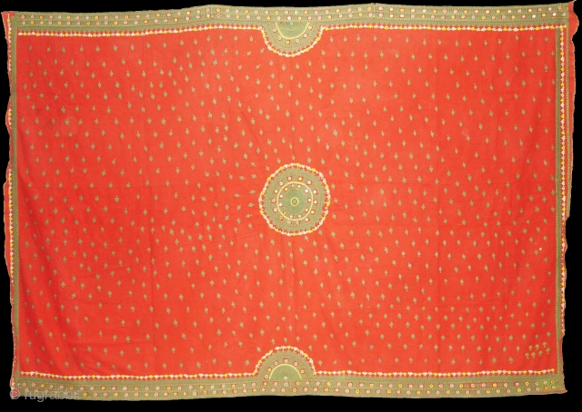 woman's Shawl Abochhini Probably Rajput Group,From Tharparkar Sindh of Pakistan.cotton with cotton Embroidery.Its size is 145cmX210cm(DSC03620 New).                