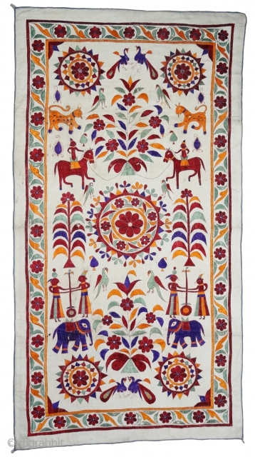 Dharaniya Wall Hanging From Saurashtra Gujarat. India.This were Traditionally used mainly by Kathi Darbar Group of Saurashtra Gujarat .C.1900.Its size is 120x226cm(DSC05960).           