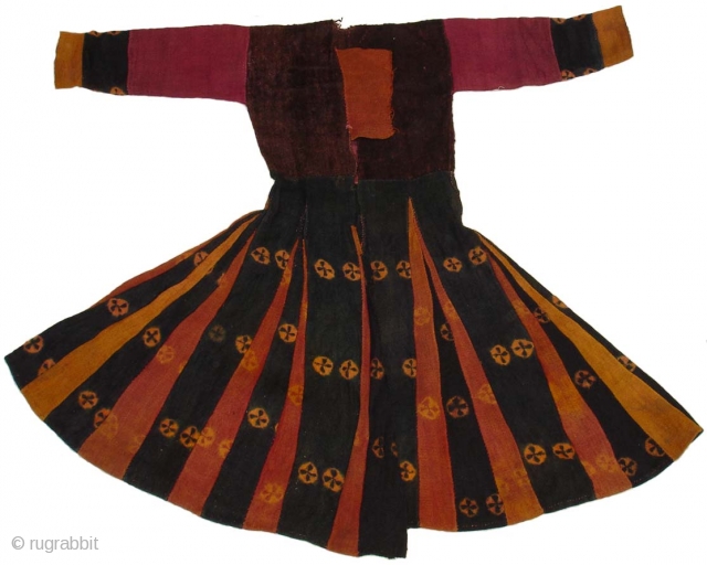 Zanskar coat dress From Ladakh.India.Finest variations of colours ,Pure Vegetable colours has been used,made by yaks Wool.And it is Tie and Dye work.Very Rare Coat.And one of Early Coat.(DSC07578 New)   