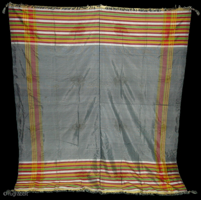 Malaya Shawl from Hyderabad India.It has been used by man in Haaz time.Its fabric is silk and Banana mix.Very early and rare Piece.(DSC08021 New)         