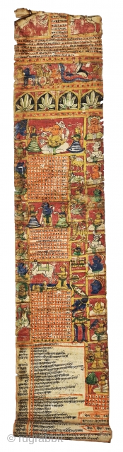 Janampatri scroll Painting or birth almanac. Painted And Written on the cotton Cloth. From Rajasthan India. India.

A janam patri is a birth chart prepared according to Vedic Astrology, a particular system of  ...