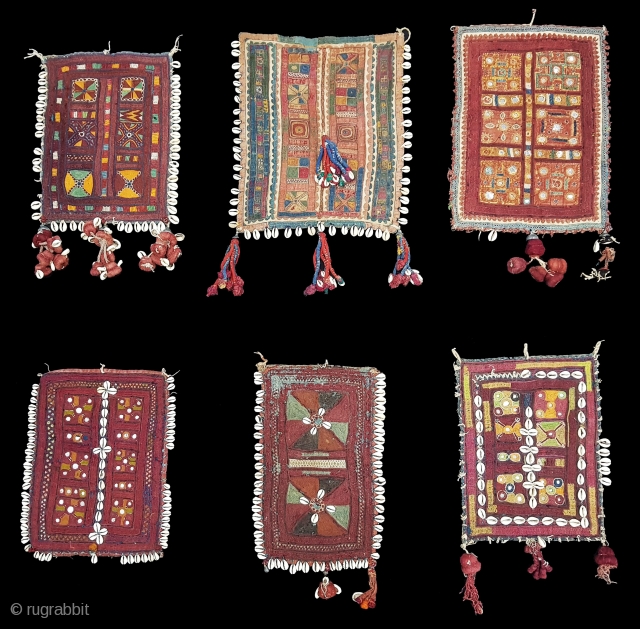 Six Different type's off Ceremonial Banjara Gala From different Region of India. India. C.1900.Embroidered on cotton. Gala is traditionally used by women to carry pots on their heads(154137).     