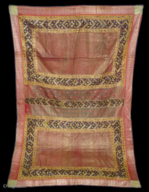 Zari Brocade Wall Hanging From Jam Nagar Gujarat.Its size is 145cm X 216cm.Its From Royal Family.And its very Rare Piece.(DSC08445)             