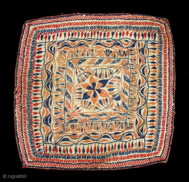 Kantha cotton Plain weave with cotton embroidered Kantha Probably From Faridpur Distric,East Bengal(Bangladesh)region. India.C.1900.Its size is 31cmX31cm(DSC02617 New).               