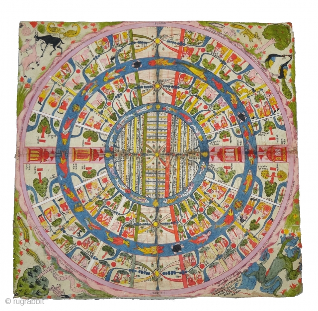 Jain Cosmological Mandala As A Plan of Jambudvipa or Adhidvipa Pata, Gujarat,Western India, On Paper,Mid-19th Century. Its Size is 52cm x 52cm (DSC04603).          