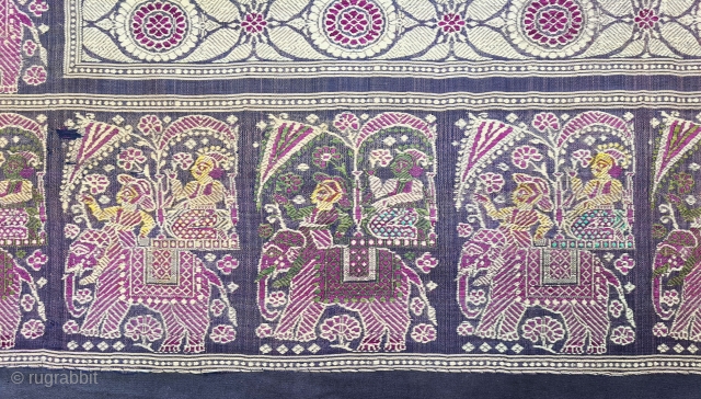 Fragment of a Baluchari Sari Pallu /Anchal with Nawab Riding the Elephant, From West Bengal. India. Mid -19th century.

Its size is 90cmX108cm(20220620_154553).           