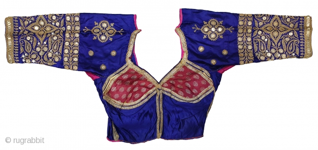 Real Zari Embroidery Backless Choli from Saurashtra Region of Gujarat. India. Circa 1900. Belongs to Royal Rajput Community.Fine real silver thread (Gold Plated) embroidery on the satin silk(20190629_145210).     