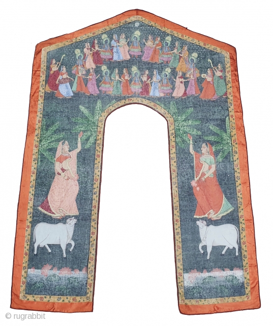 Pichwai of Shrinath in the Maha Raas Lila From Nathdwara Rajasthan .India. C.1900. Painted on the Cotton, its size is 49cmX49cmX172cm. Its Condition is very good.(20200627_135841).       