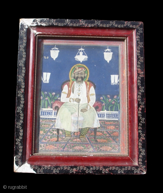 Miniature Painting Of Maharaja From Kishangarh,Rajasthan,India.Circa 1900.Its size is 27cmX32cm.(DSC00096 New).                      