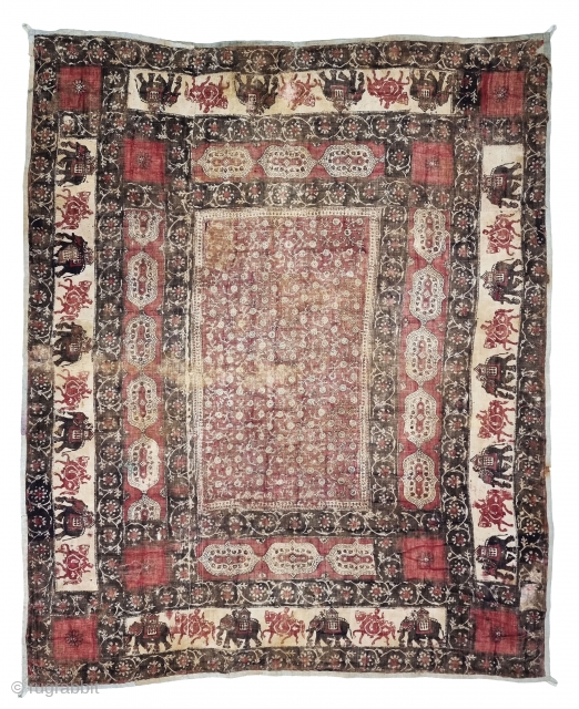 An Kalamkari And Block Print And Hand-Drawn, Mordant- And Resist-Dyed Khadi Cotton, From Gujarat  Region of North-West India. India. 

Exported to the South-East-Asian Markets.

c.1875-1900. 

Its size is 131cmX158cm(20220716_152245).    