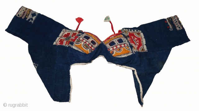 Indigo Blue (Cotton)Embroidery Backless Choli(Child) From Shekhawati Region of Rajasthan. India.Circa 1900(DSC02092 New).                    