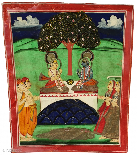 A Miniature Painting of the Shri Krishna Ji and Balaram Ji with Gopies and Sakha’s Nathdwara North-India. India. Late 19th Early 20th Century. Its size 17cmX100cm (20190718_151236).      