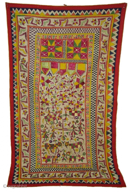 Dharaniya Wall Hanging From Saurashtra Gujarat.India.Used by the Kathi Darbar Family.Very Rare Wall Hanging.Its size is 118cm X 205cm(DSC00139)              