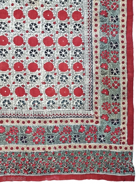 An Kalamkari And Block Print And Hand-Drawn, Mordant- And Resist-Dyed Khadi Cotton, From Gujarat Region of North-West India. India. 

Exported to the South-East-Asian Markets. 

c.1875-1900. 

Its size is 120cmX221cm(20220726_145900).       