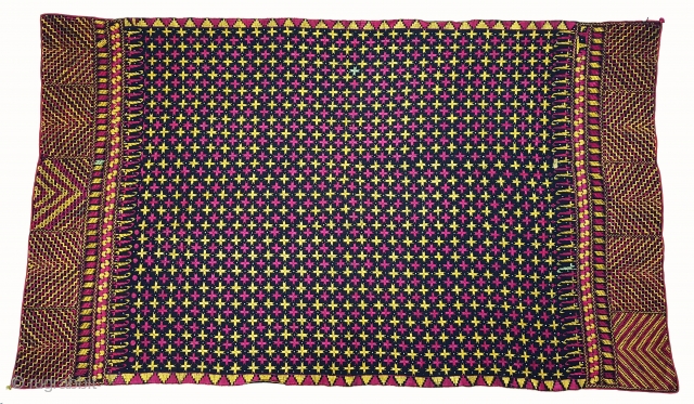 Indigo-Colour Phulkari From East(India)Punjab Region of India. India.Silk on Indigo Dyed Hand Spun Cotton ground.C.1900(105030).
                  