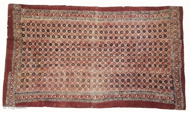 Saudagiri Double-Sided Block Print Quilt,Very Famous Saudagiri Trade Textiles of Gujarat, Block Printed On Cotton Khadi From Kutch Gujarat, India.C.1900.Its size is 132cmX235cm(104244).
          