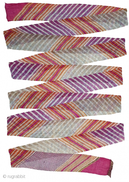 Muslin turban cloth tie-dyed in multiple colours  'mothara'  Turban.
From Shekhawati District  Rajasthan. India. c.1900. Its size is nearly 6 to 8 meters (123329).       